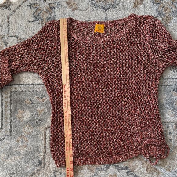 Ruby Rd. Red Multi Color Open Knit Top with Drawstring to cinch on one side - Picture 10 of 10